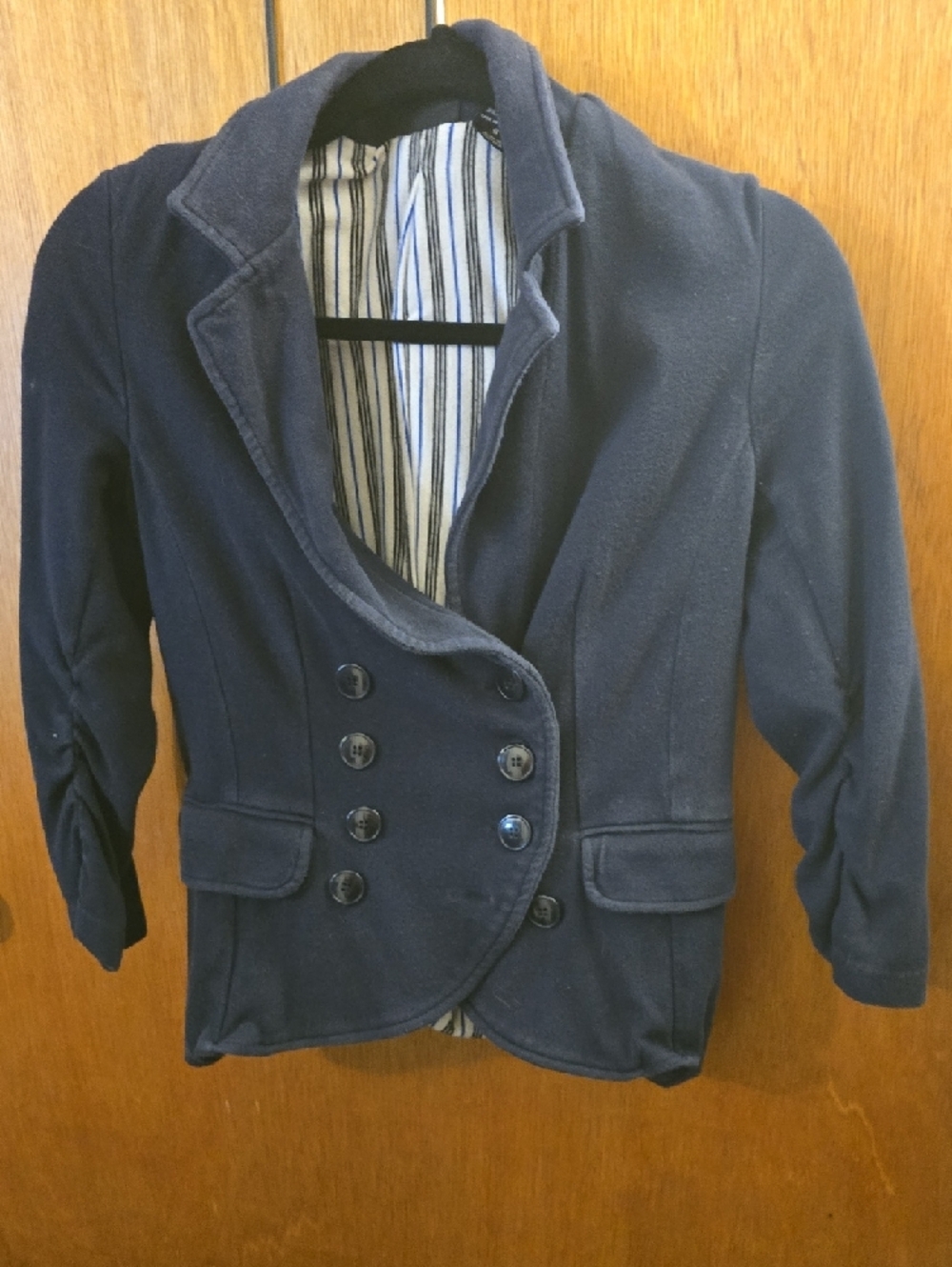 New York & Company Comfort Blazer Navy with Striped Trim - Picture 4 of 7
